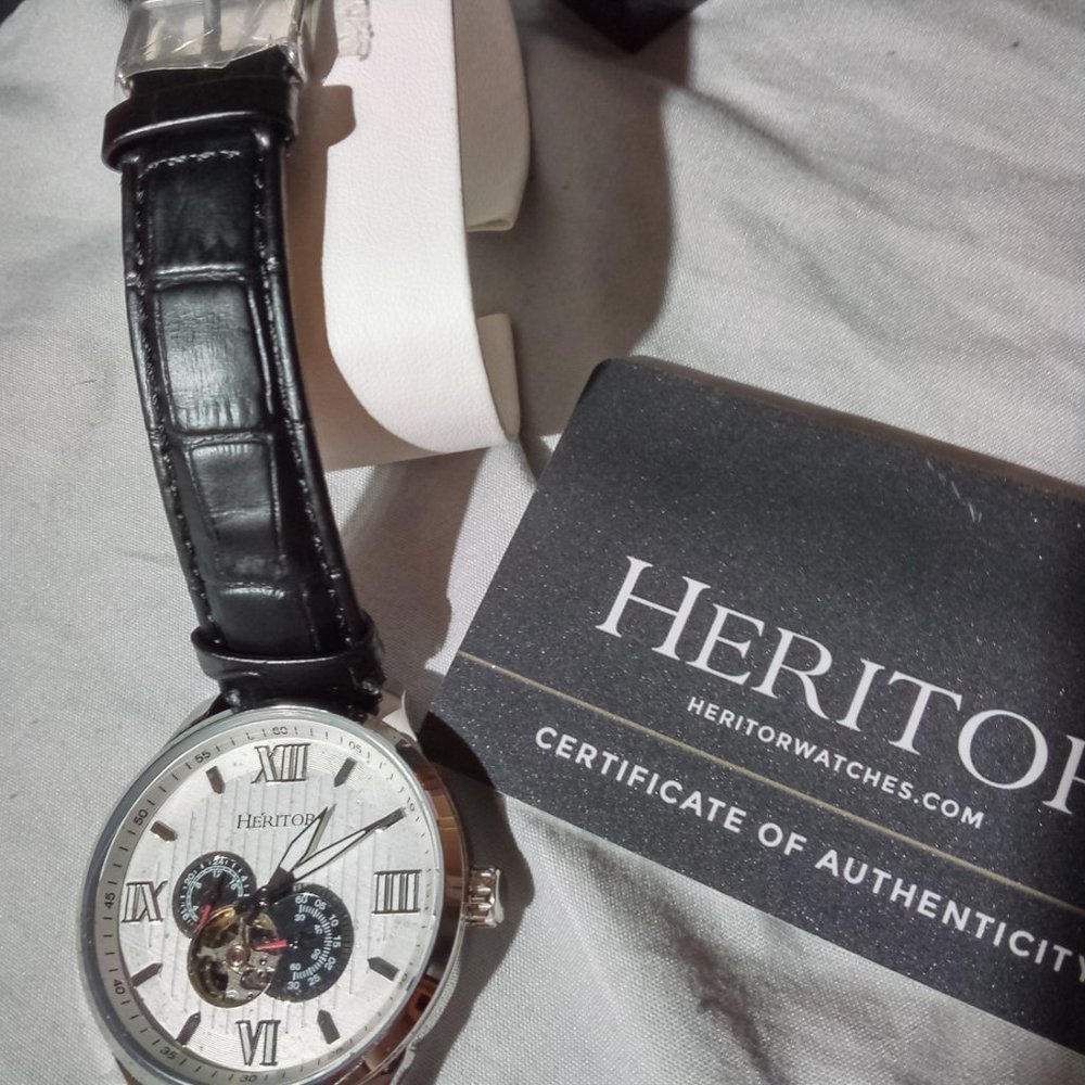 Heritor Automatic Harding Semi-Skeleton Leather-Band Watch
